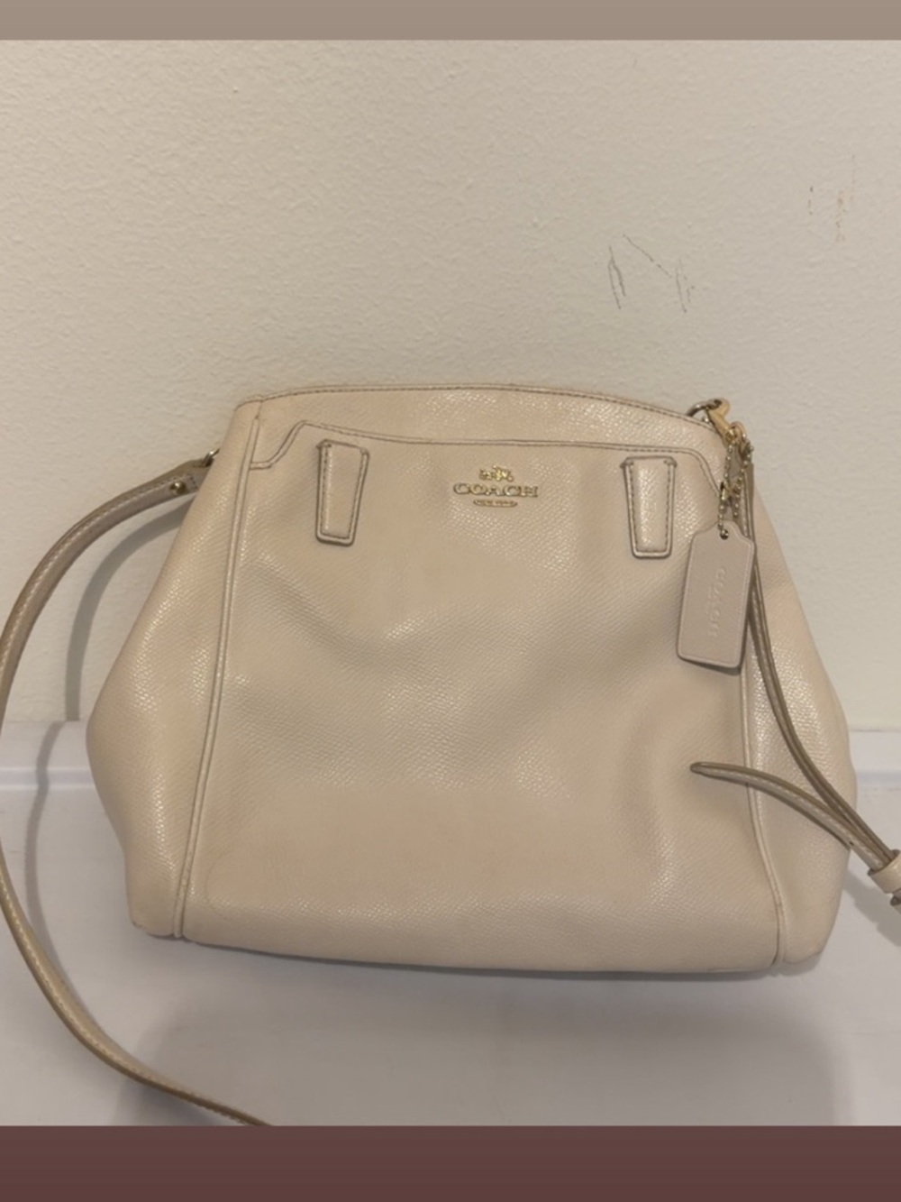 Coach Cream Pebbled Leather Shoulder Bag